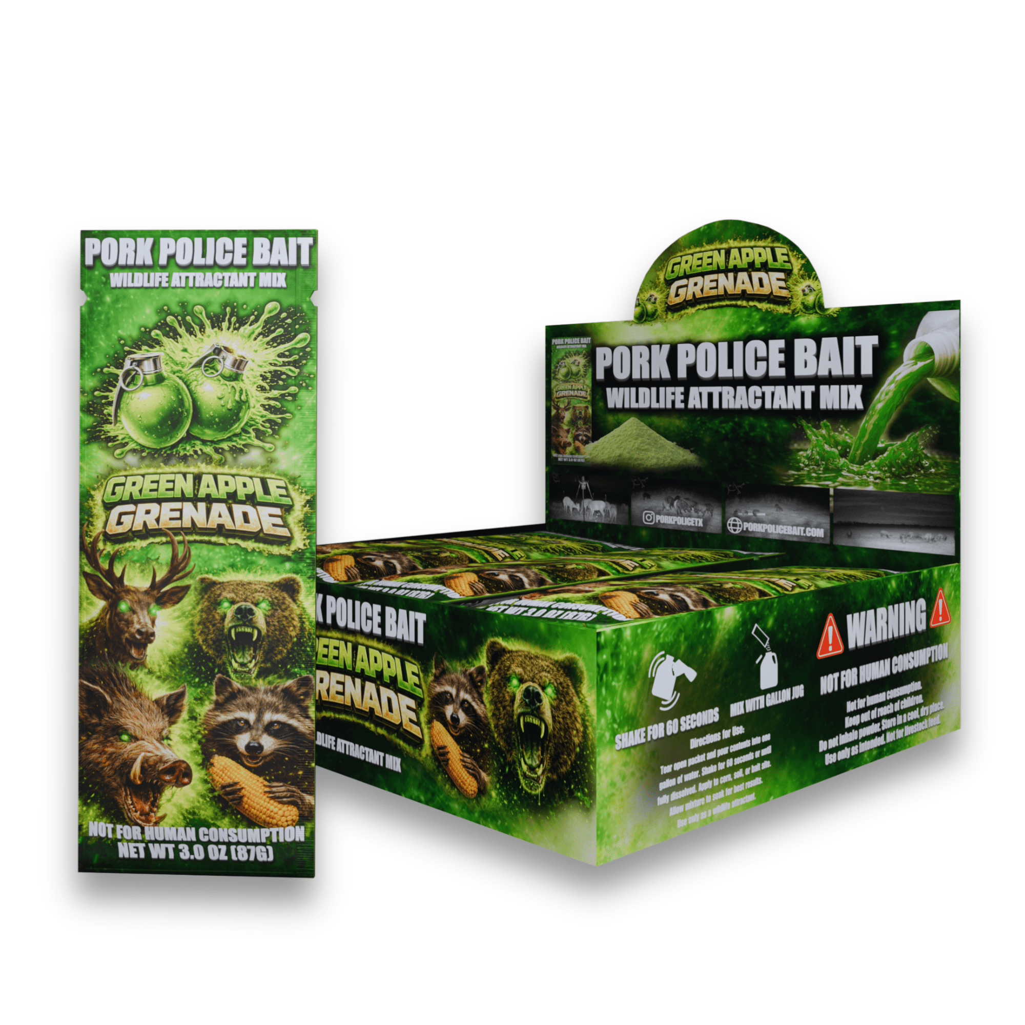 Green Apple Grenade Wildlife Attractant Mix | 15-Pack Bulk Box - Pork Police Bait